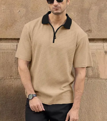 Half Sleeve Polo Neck Zipper T-shirt For men