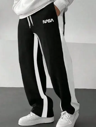 BLACK AND GREY OVERSIZE COTTON TRACKPANT OLD MONEY